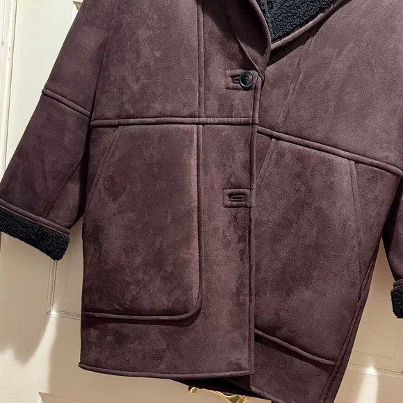 GAP Women's Dark Brown Teddy Jacket with Black Interior - Picture 2 of 15